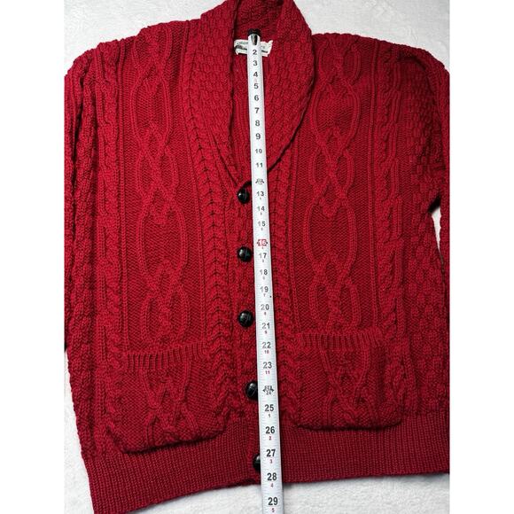 Aran Crafts Ireland Wool Cardigan Collar Cable Fisherman Knit Sweater Red Men L - Picture 7 of 12